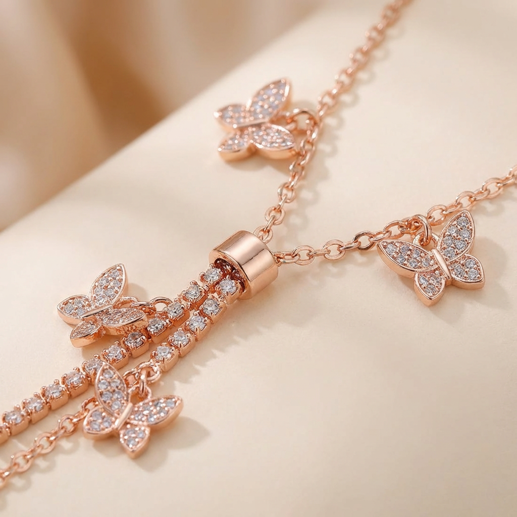 Butterfly Tassel Station Lariat Necklace