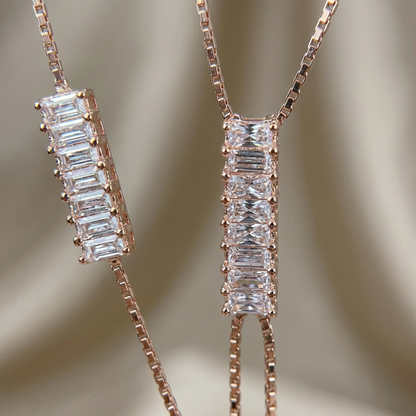 Geometric Baguette Lariat Necklace with Asymmetrical Design