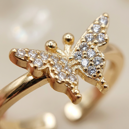 Adjustable Crystal Butterfly Ring with CZ Pave Design