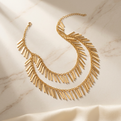 Leaf Fringe Statement Necklace with Fan Bib Design