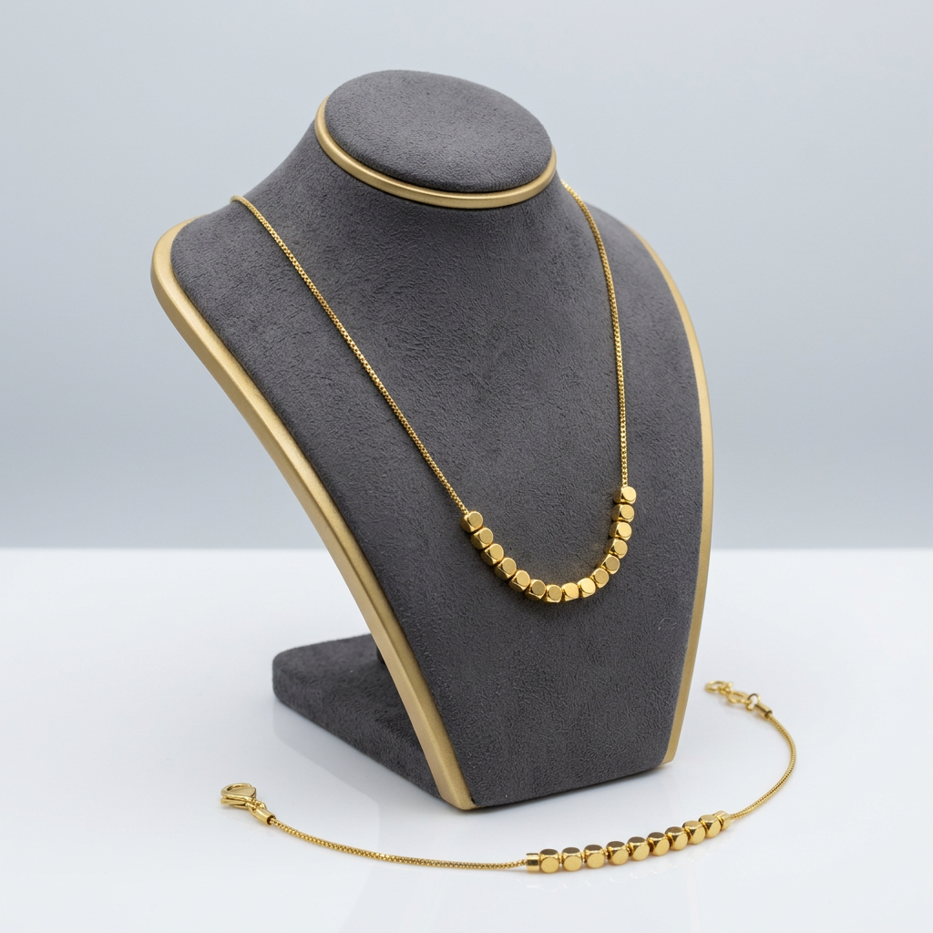 Dual Tone Beaded Necklace and Bracelet Jewellery Set
