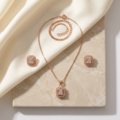 Emerald-Cut Pendant Set with Halo Detail