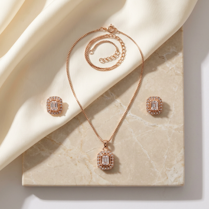 Emerald-Cut Pendant Set with Halo Detail