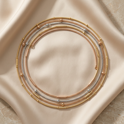 Tri Tone Multi Layered Chain Necklace with Bead Accents