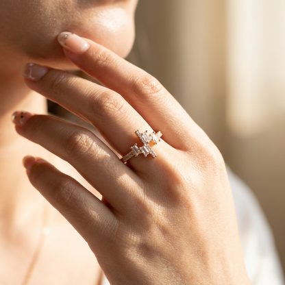 Luxury Asymmetrical Cluster Ring