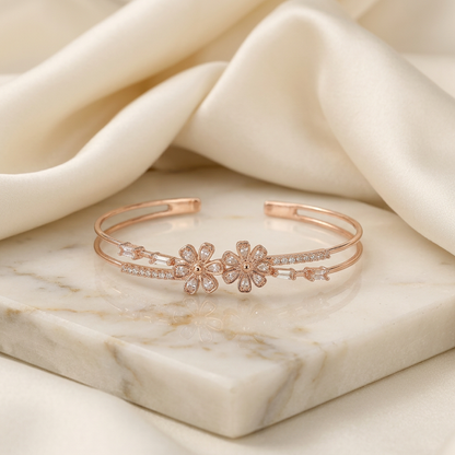 Delicate Double-Band Floral Accent Bracelet