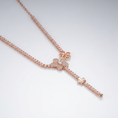 Floral Drop Lariat Necklace with Cascading Charm Design