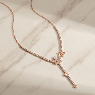 Floral Drop Lariat Necklace with Cascading Charm Design