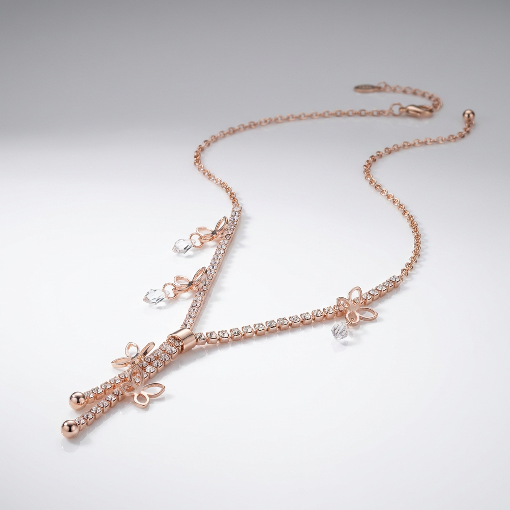 Butterfly Tassel Station Lariat Necklace