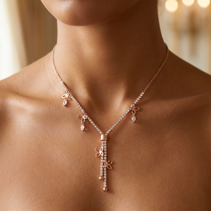 Butterfly Tassel Station Lariat Necklace