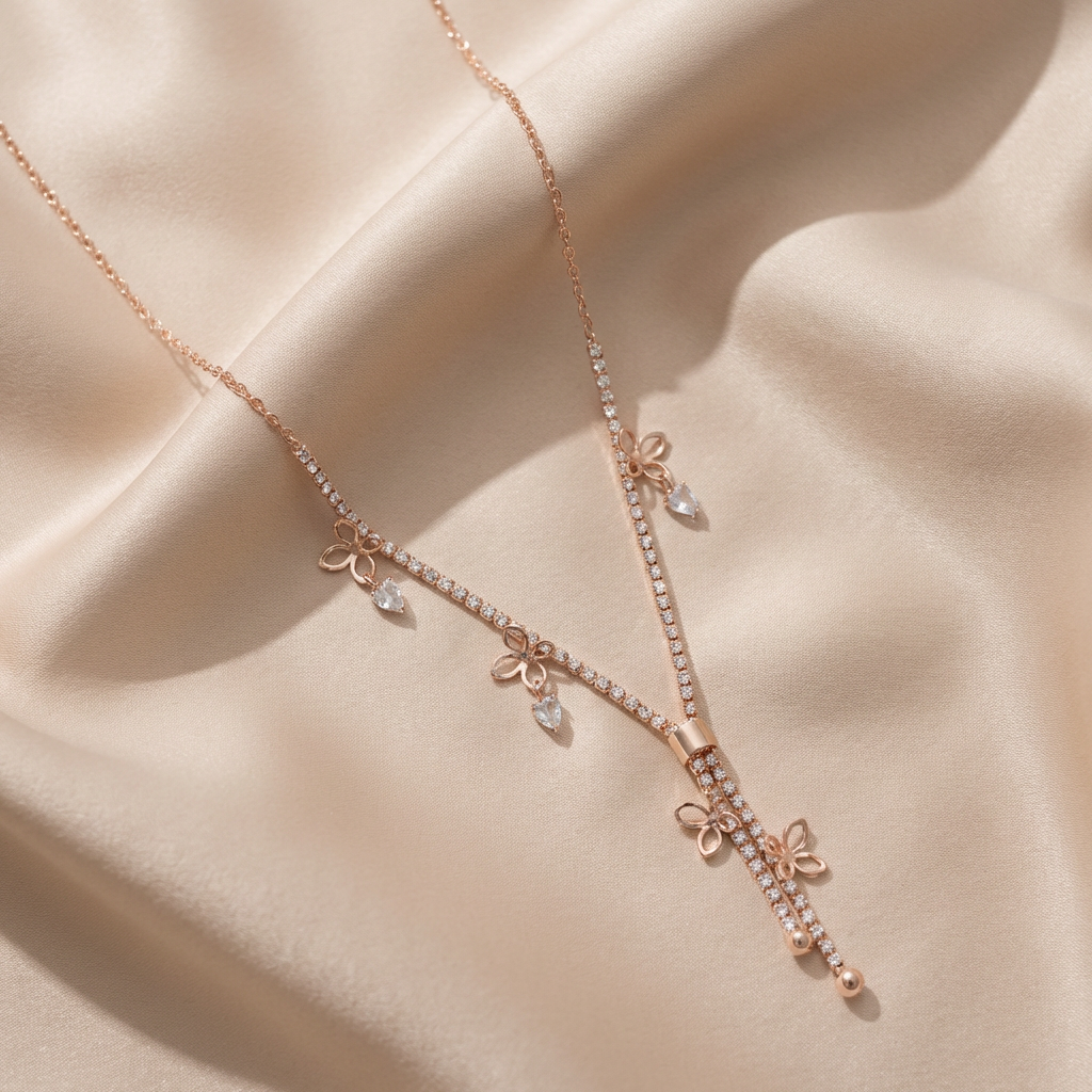 Butterfly Tassel Station Lariat Necklace