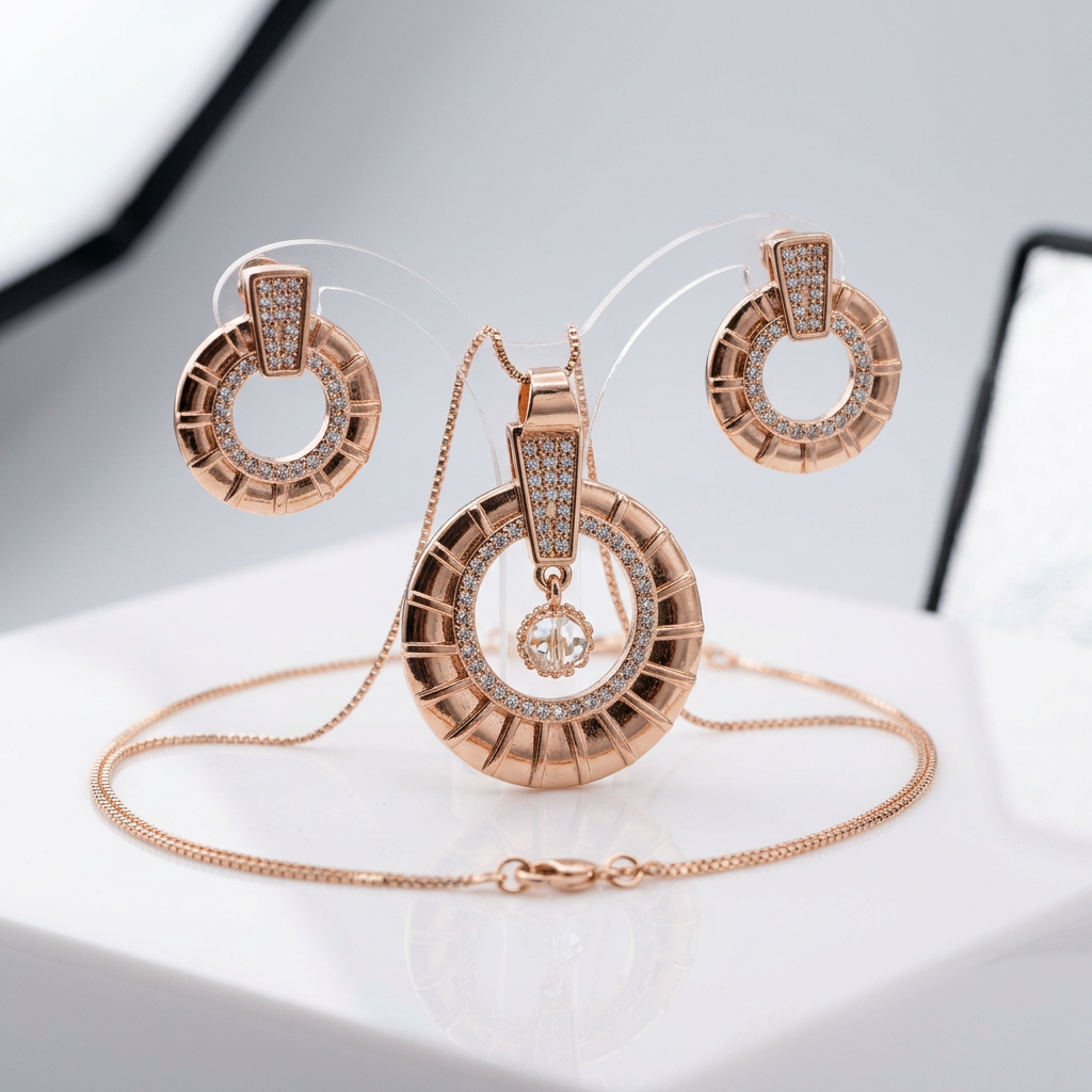 Circular Pendant Set with Round Stud Earrings