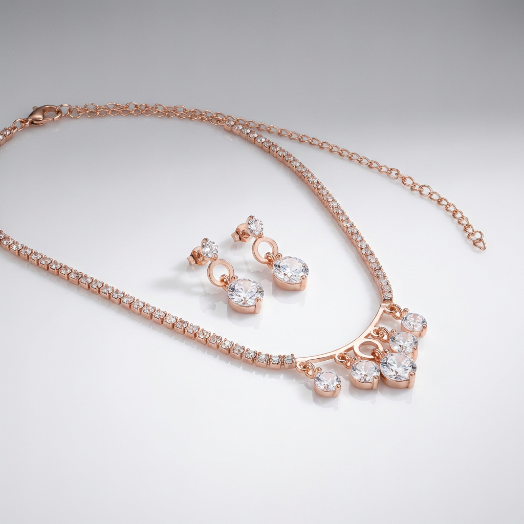 Dainty Drop Charm Necklace with Earrings Set