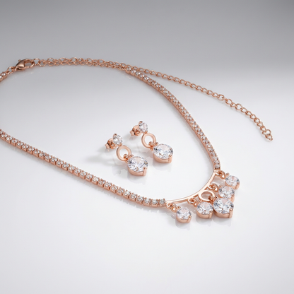 Dainty Drop Charm Necklace with Earrings Set