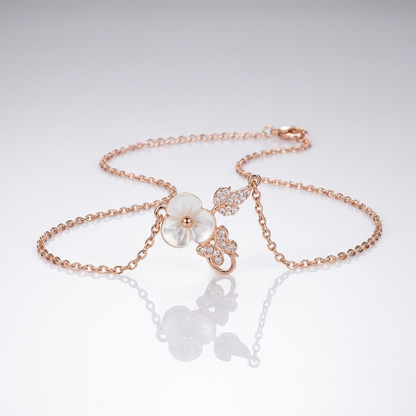 Minimalist Flower and Butterfly Drop Necklace