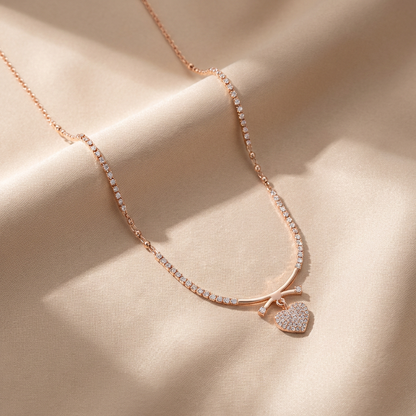 Elegant Pave Heart Charm Necklace