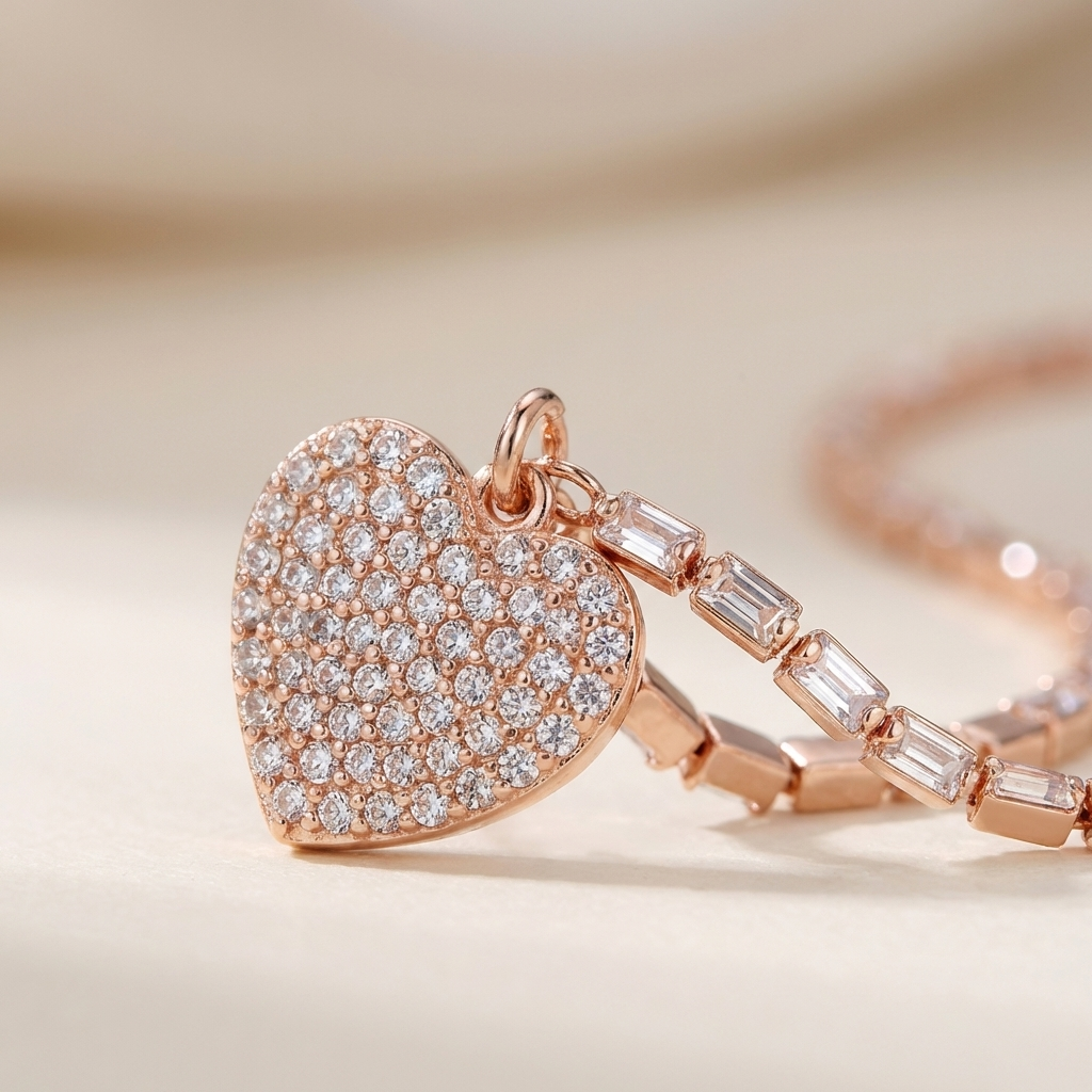 Elegant Pave Heart Charm Necklace