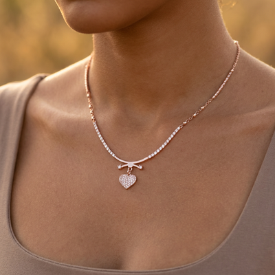 Elegant Pave Heart Charm Necklace