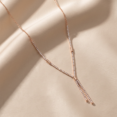 Dual Tassel Lariat Necklace with Geometric Bar Pendant