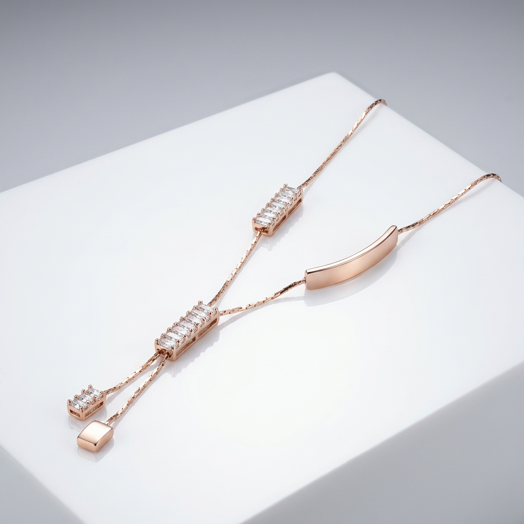 Geometric Baguette Lariat Necklace with Asymmetrical Design