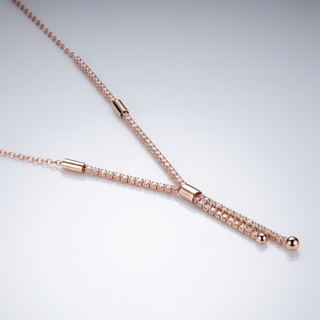Dual Tassel Lariat Necklace with Geometric Bar Pendant
