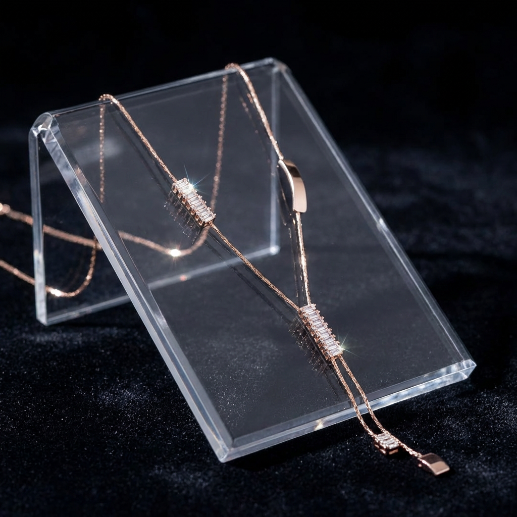 Geometric Baguette Lariat Necklace with Asymmetrical Design