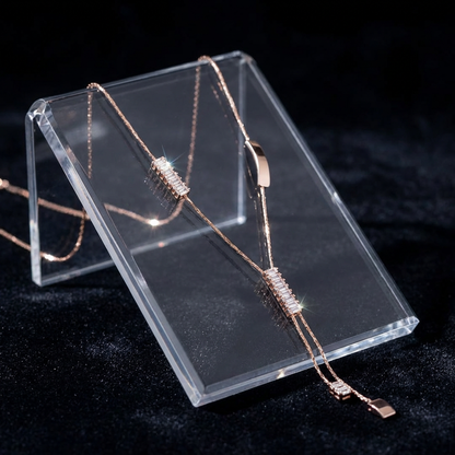 Geometric Baguette Lariat Necklace with Asymmetrical Design