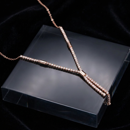 Dual Tassel Lariat Necklace with Geometric Bar Pendant
