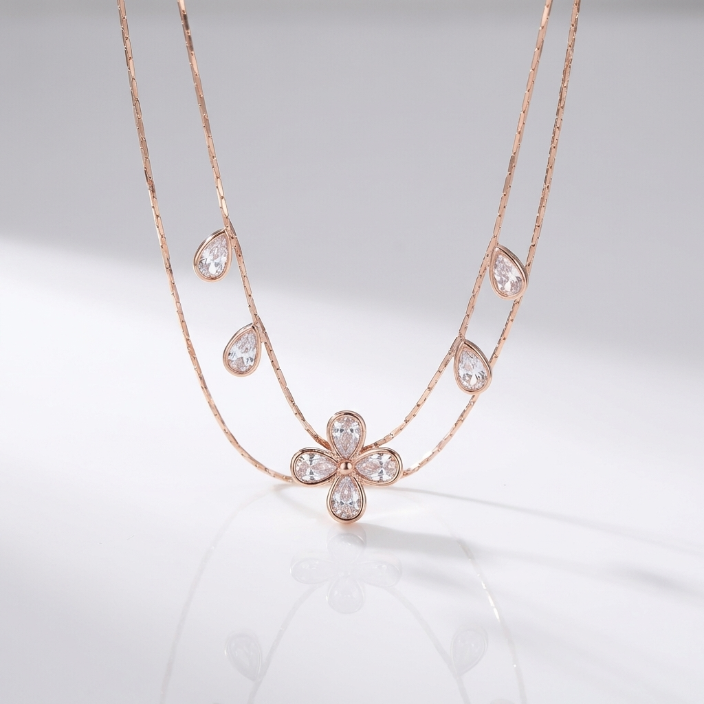Floral Teardrop Station Lariat Necklace