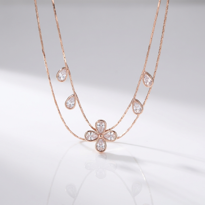 Floral Teardrop Station Lariat Necklace