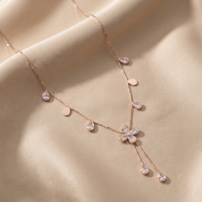 Floral Teardrop Station Lariat Necklace