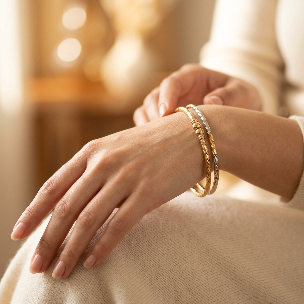 Dual-Tone Open-Ended Kada Bracelet