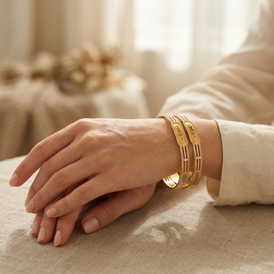 Triple-Line CNC Fancy Bracelet with Geometric Motifs