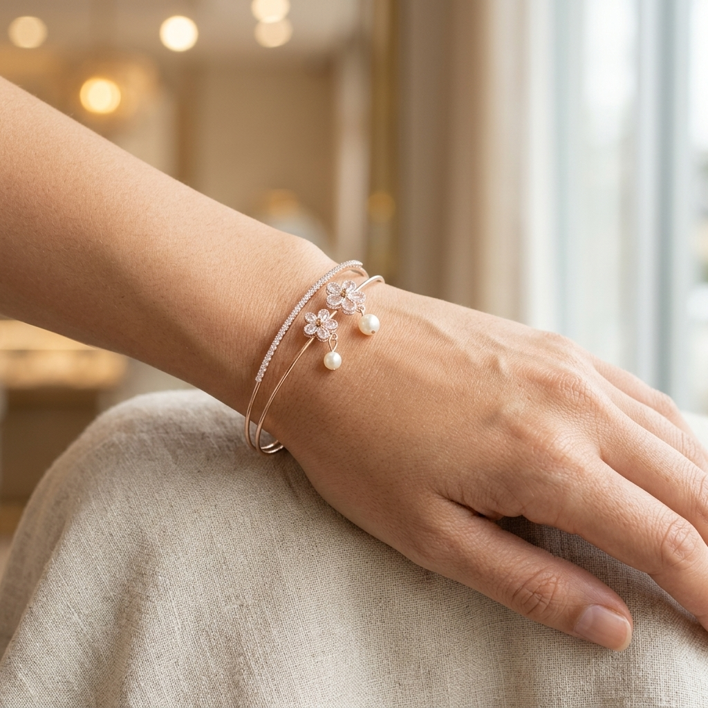 Designer Inspired Bloom & Pearl Bracelet