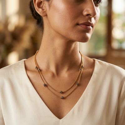 Double Line Beaded Chain Necklace