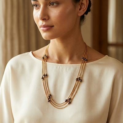 Triple Strand CZ Beaded Chain Necklace